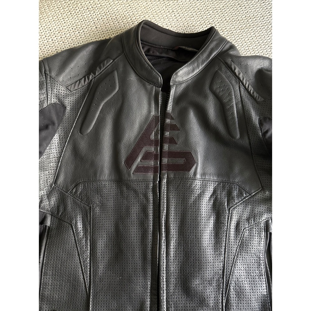 Fieldsheer Mens Perforated Cow Leather Motorcycle Jacket Black Gray XL